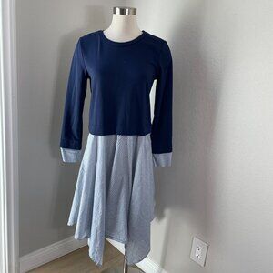Superfoxx Womens Medium Striped Navy Handkerchief Shirt Dress Blue Long Sleeve